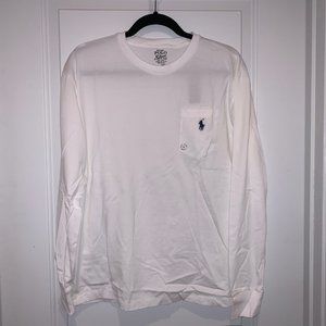 Mens M Polo Long Sleeve Pocket Tee Shirt White